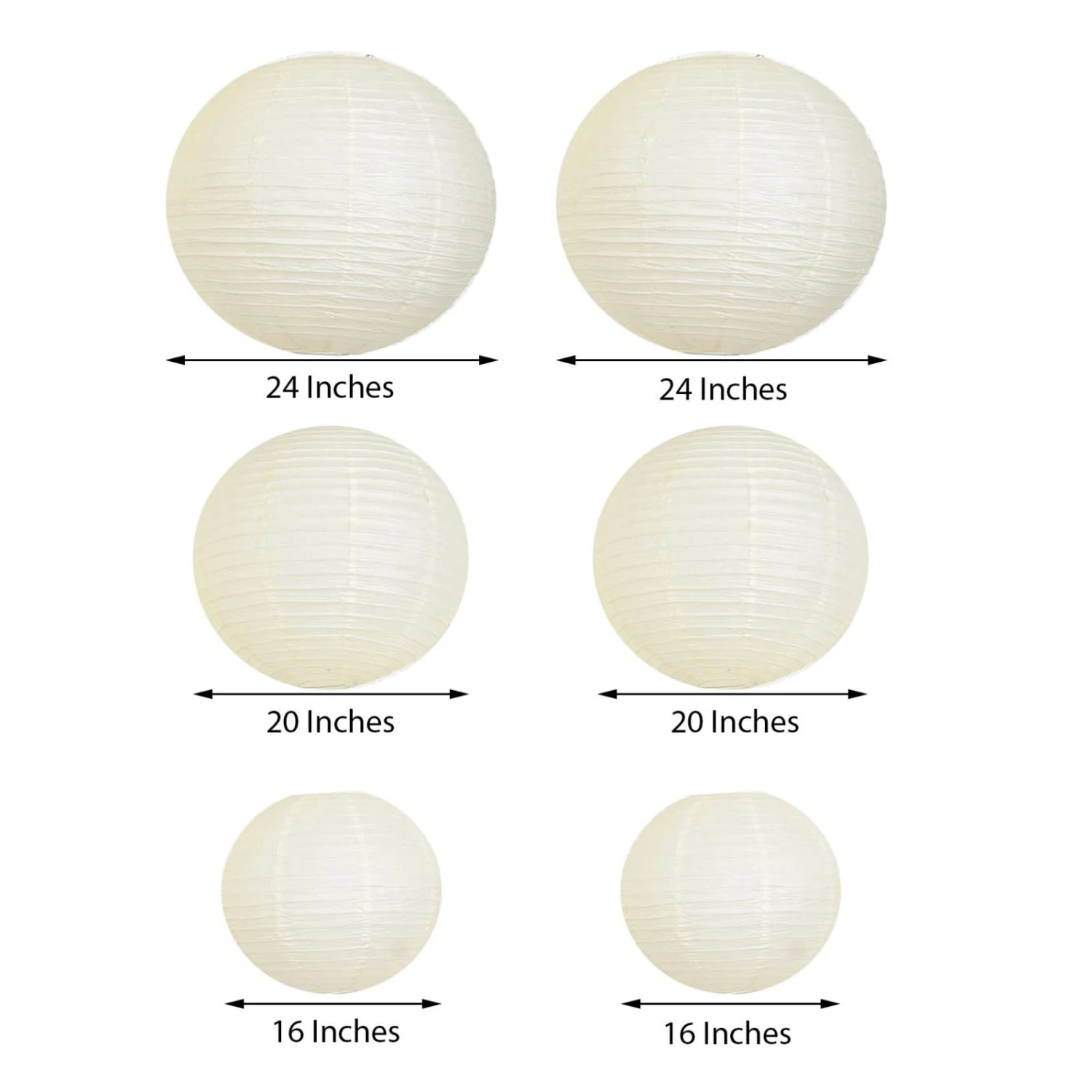 Set Of 6 - Hanging Paper Lanterns, Round Assorted Size - 16", 20", 24" 16 Set Of 6 - Hanging Paper Lanterns, Round Assorted Size - 16", 20", 24" - Image 16