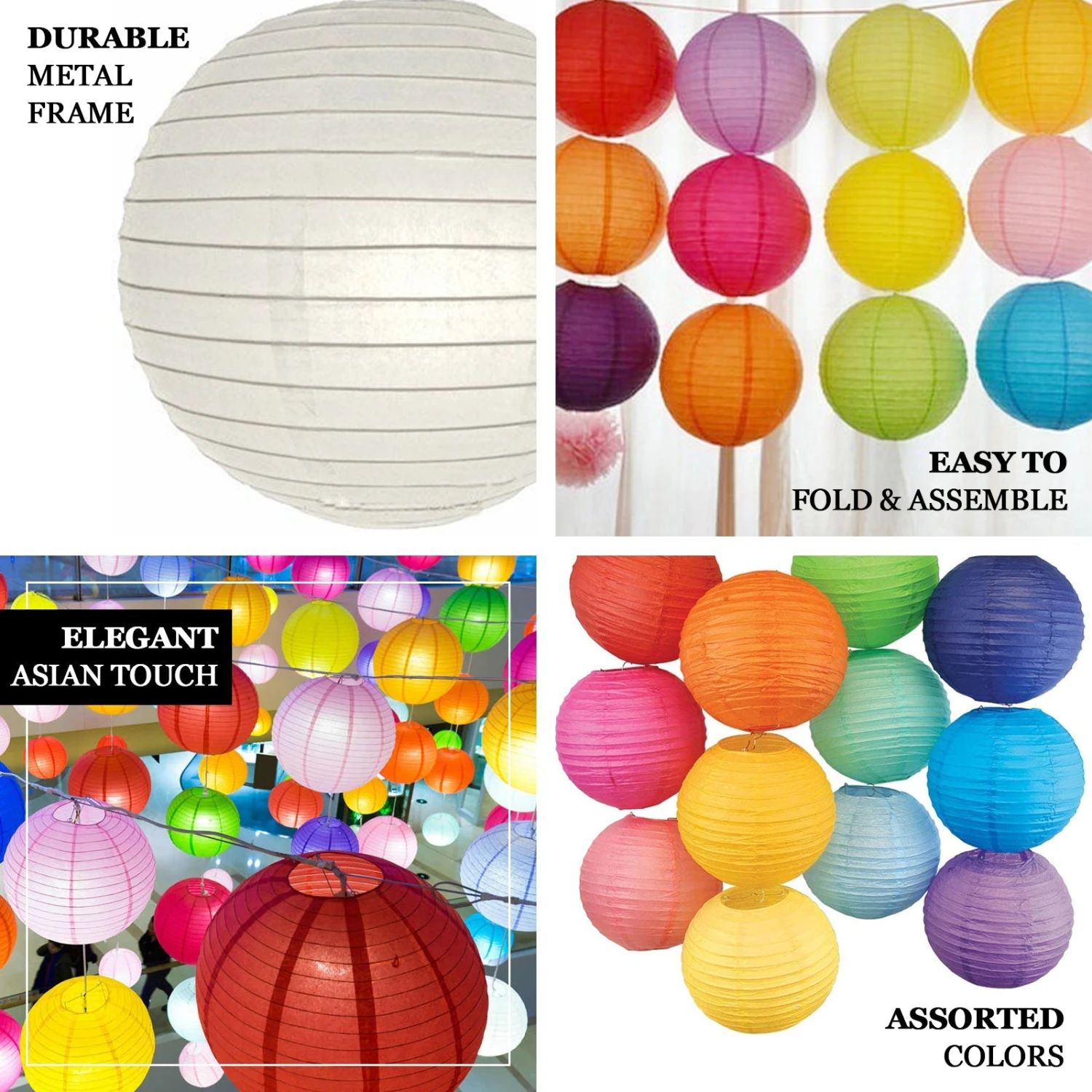 Set Of 6 - Hanging Paper Lanterns, Round Assorted Size - 16", 20", 24" 2 Set Of 6 - Hanging Paper Lanterns, Round Assorted Size - 16", 20", 24" - Image 2