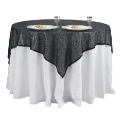 60"x60" Duchess Sequin Tablecloth Overlay, Square Table Overlay 28 60"x60" Duchess Sequin Tablecloth Overlay, Square Table Overlay -Home Decor Promotional Store LAY60 02 BLK 99