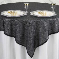 60"x60" Duchess Sequin Tablecloth Overlay, Square Table Overlay 27 60"x60" Duchess Sequin Tablecloth Overlay, Square Table Overlay -Home Decor Promotional Store LAY60 02 BLK D01