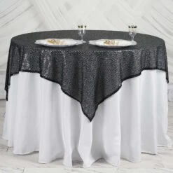 60"x60" Duchess Sequin Tablecloth Overlay, Square Table Overlay 25 60"x60" Duchess Sequin Tablecloth Overlay, Square Table Overlay -Home Decor Promotional Store LAY60 02 BLK 01