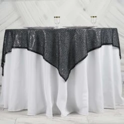 60"x60" Duchess Sequin Tablecloth Overlay, Square Table Overlay 26 60"x60" Duchess Sequin Tablecloth Overlay, Square Table Overlay -Home Decor Promotional Store LAY60 02 BLK 02