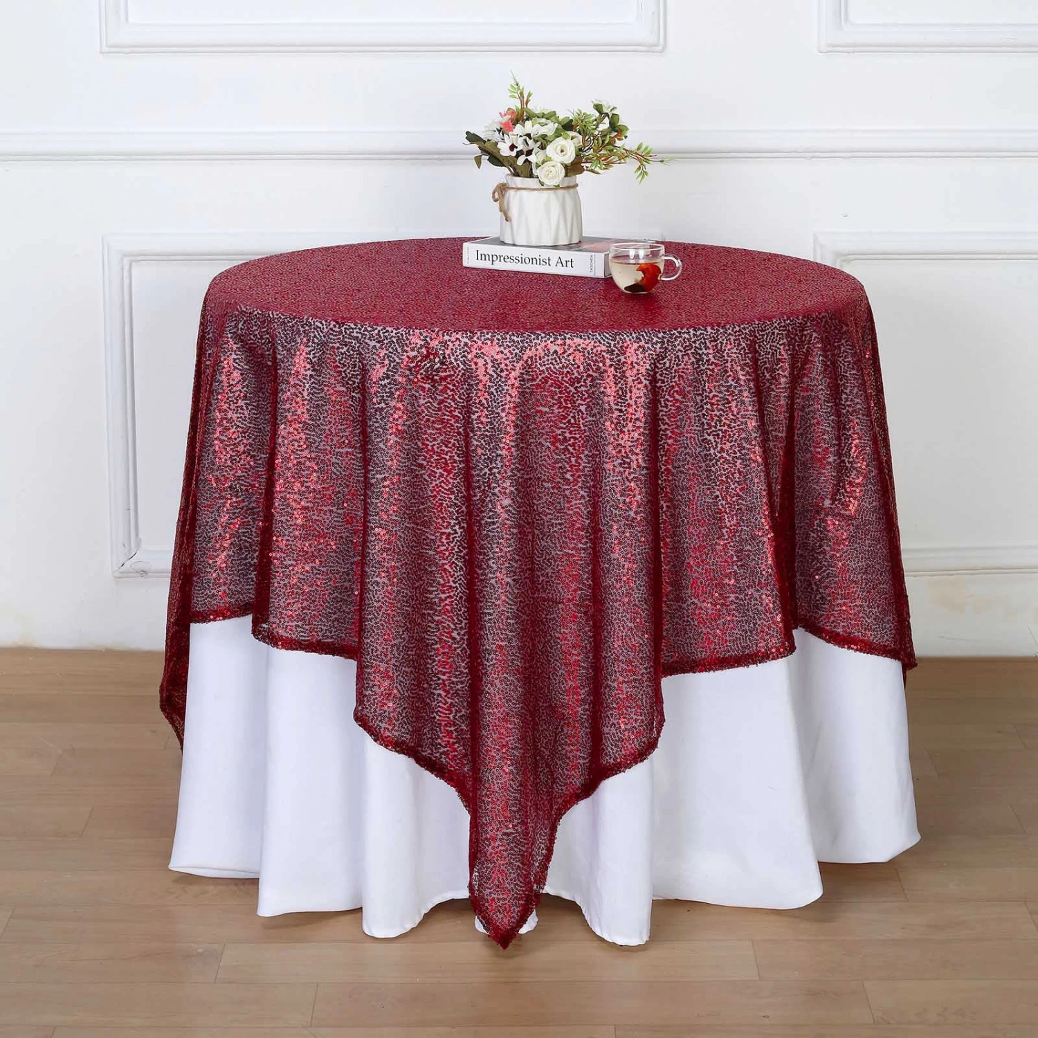 60"x60" Duchess Sequin Tablecloth Overlay, Square Table Overlay 1 60"x60" Duchess Sequin Tablecloth Overlay, Square Table Overlay