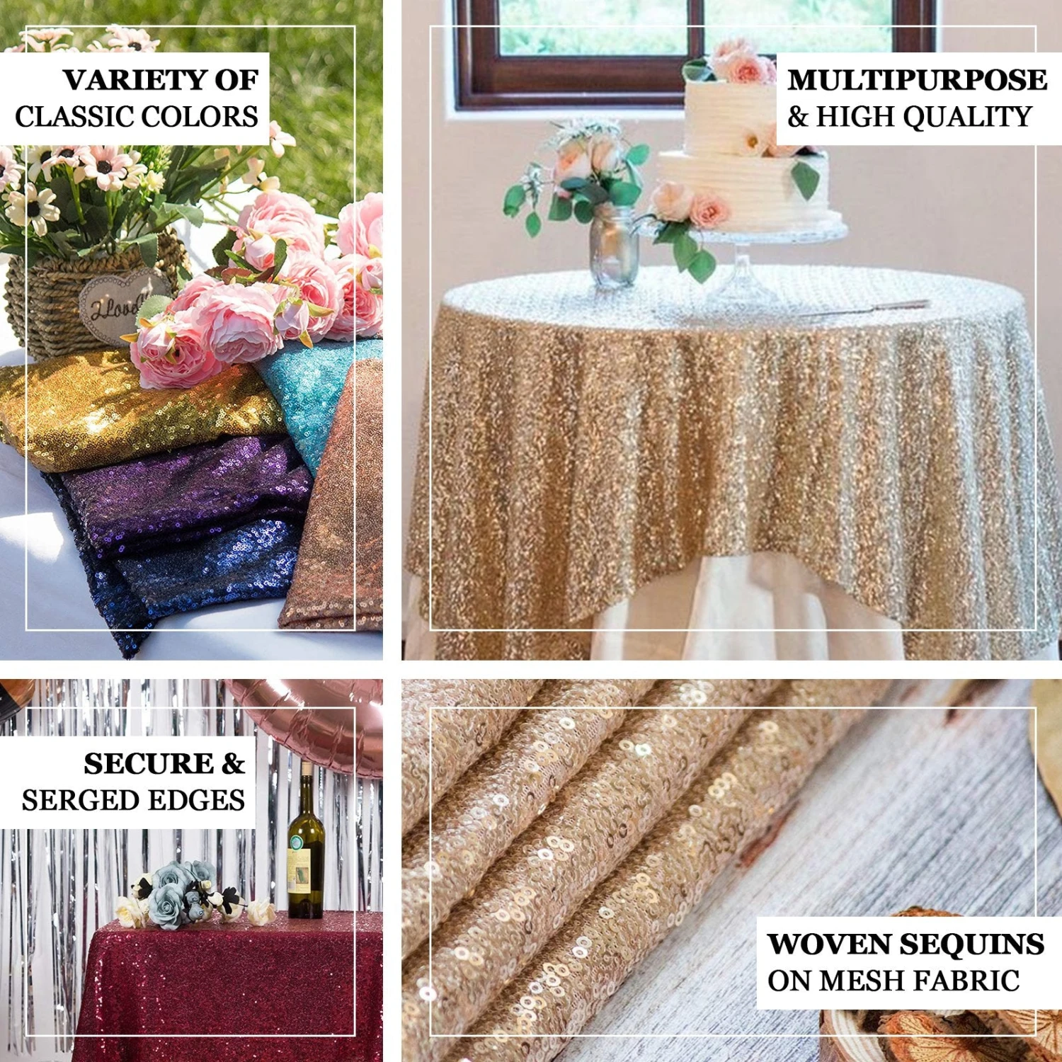 60"x60" Duchess Sequin Tablecloth Overlay, Square Table Overlay 2 60"x60" Duchess Sequin Tablecloth Overlay, Square Table Overlay - Image 2