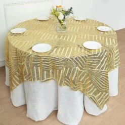 72" Square Diamond Glitz Sequin Table Overlay Topper 28 72" Square Diamond Glitz Sequin Table Overlay Topper -Home Decor Promotional Store LAY72 02G GOLD 02