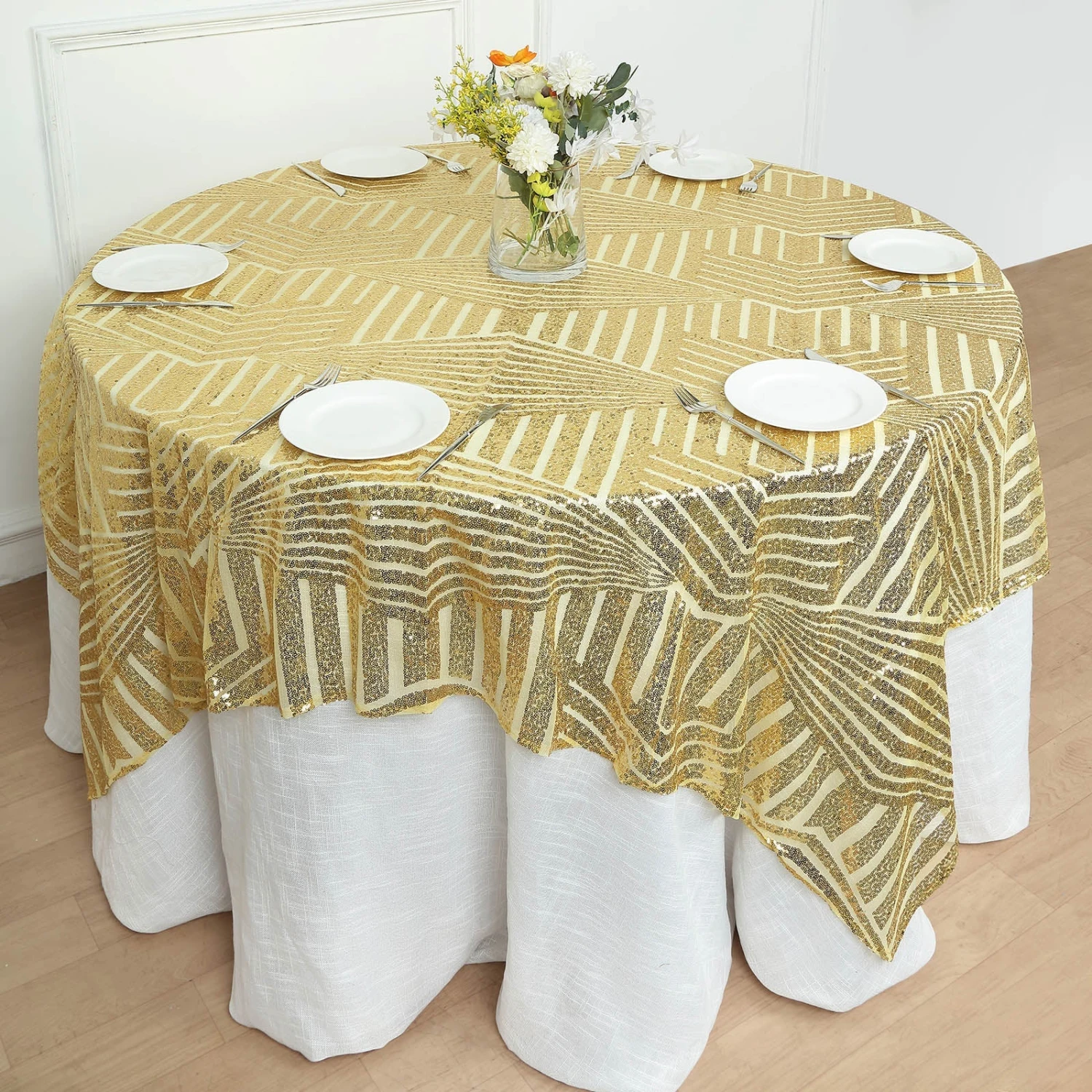 72" Square Diamond Glitz Sequin Table Overlay Topper 9 72" Square Diamond Glitz Sequin Table Overlay Topper - Image 9