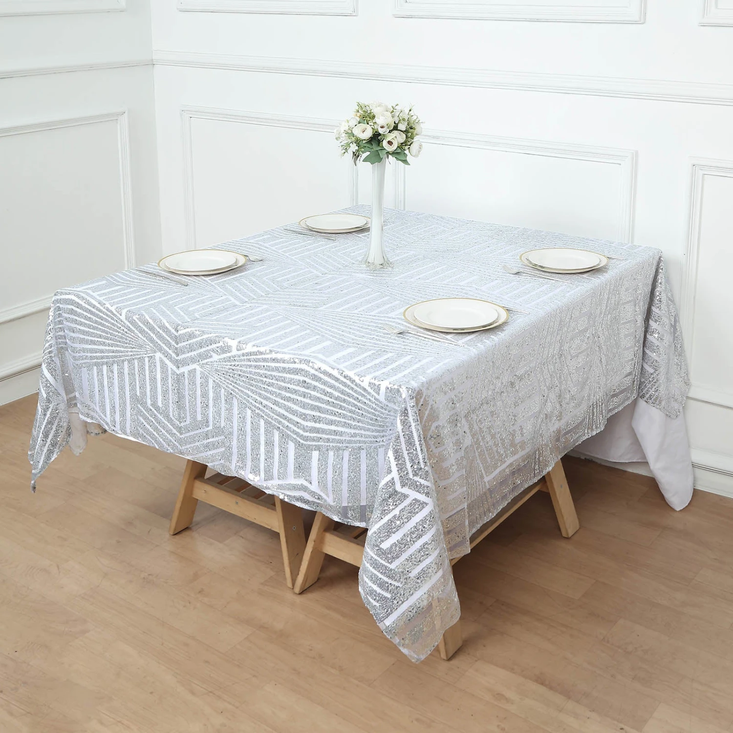 72" Square Diamond Glitz Sequin Table Overlay Topper 3 72" Square Diamond Glitz Sequin Table Overlay Topper - Image 3