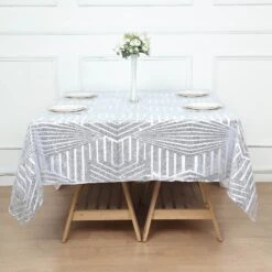 72" Square Diamond Glitz Sequin Table Overlay Topper 38 72" Square Diamond Glitz Sequin Table Overlay Topper -Home Decor Promotional Store LAY72 02G SILV D03