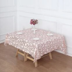 72"x72" Sequin Leaf Embroidered Seamless Tulle Table Overlay, Square Sheer Table Topper -Home Decor Promotional Store LAY72 02 FLOR 054 D01