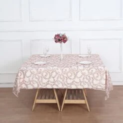 72"x72" Sequin Leaf Embroidered Seamless Tulle Table Overlay, Square Sheer Table Topper -Home Decor Promotional Store LAY72 02 FLOR 054 D03