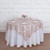 72"x72" Sequin Leaf Embroidered Seamless Tulle Table Overlay, Square Sheer Table Topper