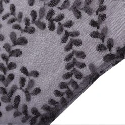 72"x72" Sequin Leaf Embroidered Seamless Tulle Table Overlay, Square Sheer Table Topper -Home Decor Promotional Store LAY72 02 FLOR BLK D05