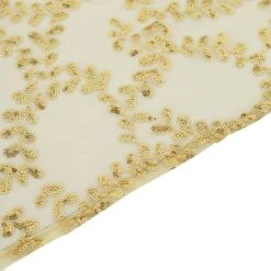 72"x72" Sequin Leaf Embroidered Seamless Tulle Table Overlay, Square Sheer Table Topper -Home Decor Promotional Store LAY72 02 FLOR GOLD D05