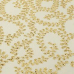 72"x72" Sequin Leaf Embroidered Seamless Tulle Table Overlay, Square Sheer Table Topper -Home Decor Promotional Store LAY72 02 FLOR GOLD D10