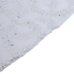 72"x72" Sequin Leaf Embroidered Seamless Tulle Table Overlay, Square Sheer Table Topper -Home Decor Promotional Store LAY72 02 FLOR SILV D05