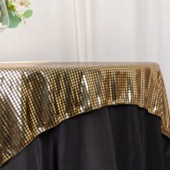 Shiny Black Gold Foil Polyester Table Overlay Disco Mirror Ball Theme, Linen Table Topper - 72"x72" -Home Decor Promotional Store LAY72 25A BLKGD D01