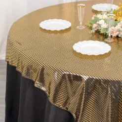 Shiny Black Gold Foil Polyester Table Overlay Disco Mirror Ball Theme, Linen Table Topper - 72"x72" -Home Decor Promotional Store LAY72 25A BLKGD D02