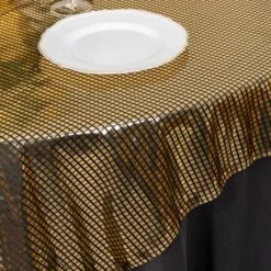 Shiny Black Gold Foil Polyester Table Overlay Disco Mirror Ball Theme, Linen Table Topper - 72"x72" -Home Decor Promotional Store LAY72 25A BLKGD D03