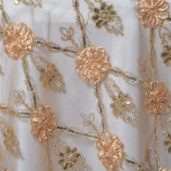 72"x72" Satin Sequin Floral Embroidered Lace Table Overlay -Home Decor Promotional Store LAY72 26 GOLD D01