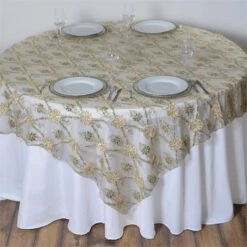 72"x72" Satin Sequin Floral Embroidered Lace Table Overlay