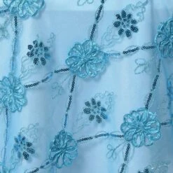 72"x72" Satin Sequin Floral Embroidered Lace Table Overlay -Home Decor Promotional Store LAY72 26 TURQ D01