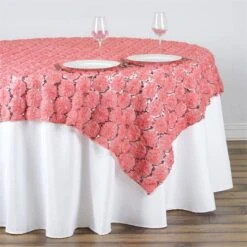 72" X 72" Satin Blossoms And Sequins On Lace Net Square Overlay -Home Decor Promotional Store LAY72 31 019 01