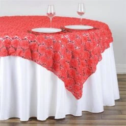 72" X 72" Satin Blossoms And Sequins On Lace Net Square Overlay -Home Decor Promotional Store LAY72 31 032 01