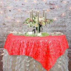 72" X 72" Satin Blossoms And Sequins On Lace Net Square Overlay -Home Decor Promotional Store LAY72 31 032 01XL