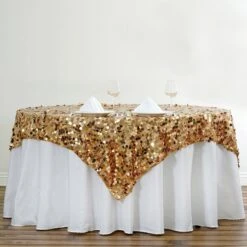 72" X 72" Premium Big Payette Sequin Square Table Overlay -Home Decor Promotional Store LAY72 71 GOLD 01