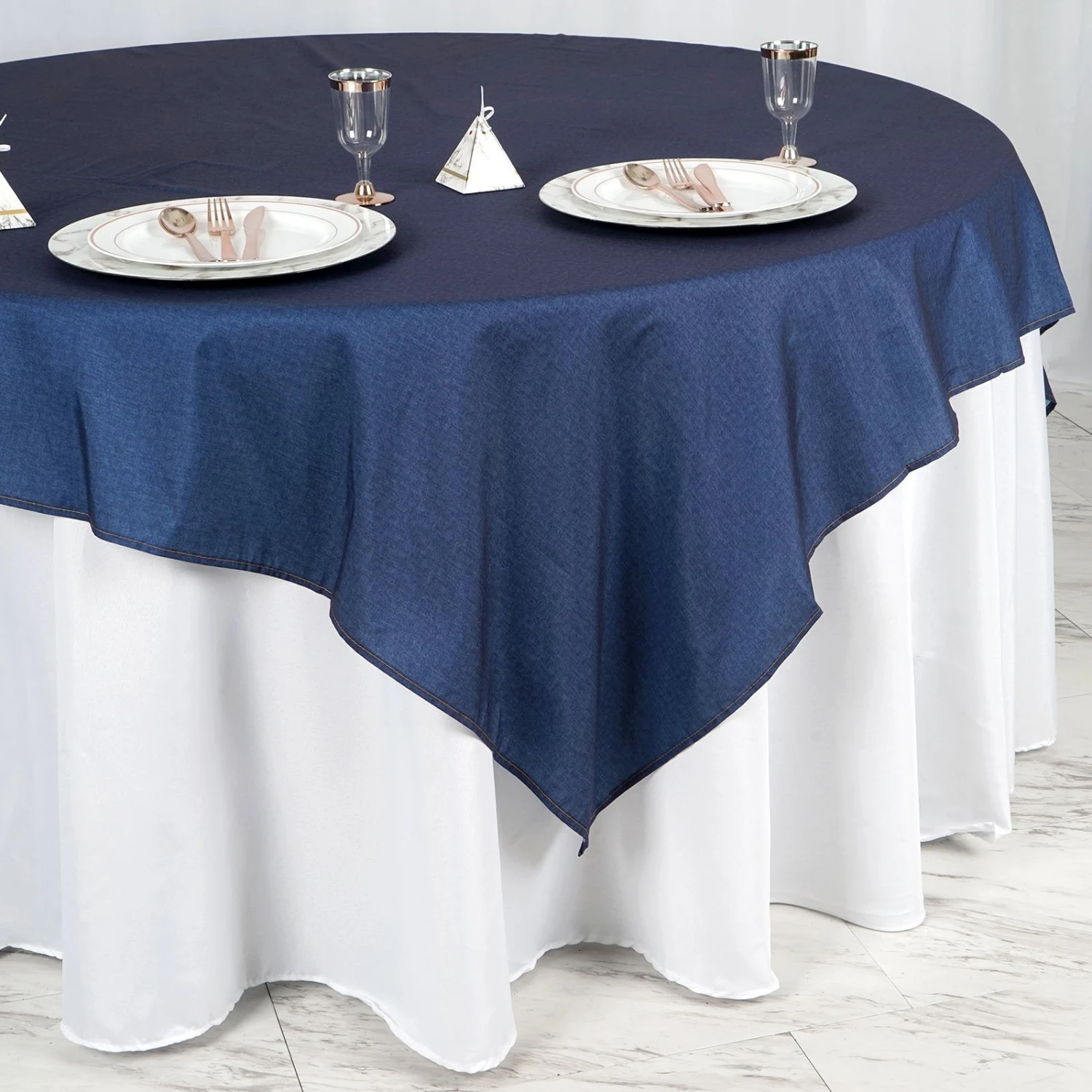 Dark Blue Faux Denim Polyester Table Overlays 8 Dark Blue Faux Denim Polyester Table Overlays - Image 8