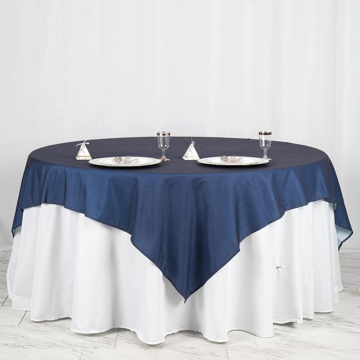 Dark Blue Faux Denim Polyester Table Overlays 6 Dark Blue Faux Denim Polyester Table Overlays - Image 6