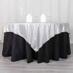 72"x72" Glitter Sparkle Polyester Table Overlay, Shimmery Square Table Topper -Home Decor Promotional Store LAY72 GLIT01 SILV D04