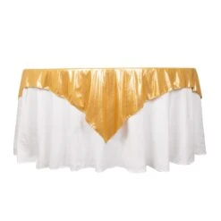 72"x72" Shimmer Sequin Dots Square Polyester Table Overlay, Wrinkle Free Sparkle Glitter Table Topper -Home Decor Promotional Store LAY72 SHIM GOLD 99