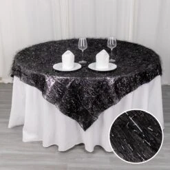 72" Metallic Fringe Shag Tinsel Square Polyester Table Overlay 18 72" Metallic Fringe Shag Tinsel Square Polyester Table Overlay -Home Decor Promotional Store LAY72 STR01 BLK 01