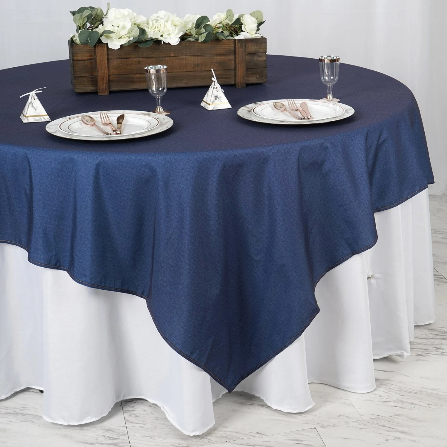 Dark Blue Faux Denim Polyester Table Overlays 11 Dark Blue Faux Denim Polyester Table Overlays - Image 11