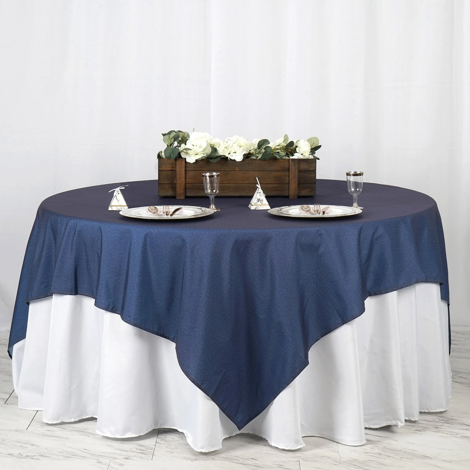 Dark Blue Faux Denim Polyester Table Overlays 9 Dark Blue Faux Denim Polyester Table Overlays - Image 9