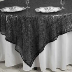 90"X90" Premium Sequin Tablecloth Overlay, Square Table Overlay -Home Decor Promotional Store LAY90 02 BLK D01