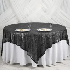 90"X90" Premium Sequin Tablecloth Overlay, Square Table Overlay -Home Decor Promotional Store LAY90 02 BLK 01
