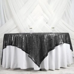90"X90" Premium Sequin Tablecloth Overlay, Square Table Overlay -Home Decor Promotional Store LAY90 02 BLK 02