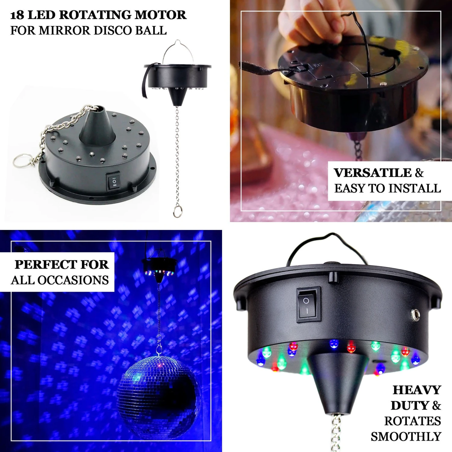 18 LED Light Rotating Heavy Duty Motor For Hanging Mirror Disco Ball, 5 RPM Battery Operated Motor With 8" Hanging Chain 2 18 LED Light Rotating Heavy Duty Motor For Hanging Mirror Disco Ball, 5 RPM Battery Operated Motor With 8" Hanging Chain - Image 2