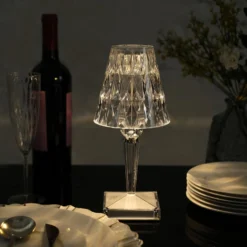 Warm White Crystal Diamond Acrylic LED Desk Lamp, USB Rechargeable Night Light, Decorative Light, Touch Operated - 10" Tall -Home Decor Promotional Store LED ACRY LAMP01 ASST D03