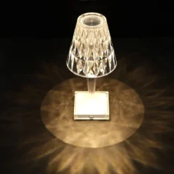 Warm White Crystal Diamond Acrylic LED Desk Lamp, USB Rechargeable Night Light, Decorative Light, Touch Operated - 10" Tall -Home Decor Promotional Store LED ACRY LAMP01 ASST D06