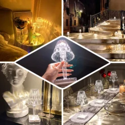 Warm White Crystal Diamond Acrylic LED Desk Lamp, USB Rechargeable Night Light, Decorative Light, Touch Operated - 10" Tall -Home Decor Promotional Store LED ACRY LAMP01 ASST EBC2