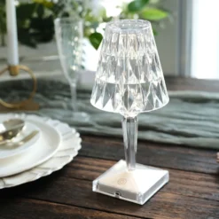 Warm White Crystal Diamond Acrylic LED Desk Lamp, USB Rechargeable Night Light, Decorative Light, Touch Operated - 10" Tall -Home Decor Promotional Store LED ACRY LAMP01 ASST 01