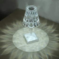 Warm White Crystal Diamond Acrylic LED Desk Lamp, USB Rechargeable Night Light, Decorative Light, Touch Operated - 10" Tall -Home Decor Promotional Store LED ACRY LAMP01 ASST 02