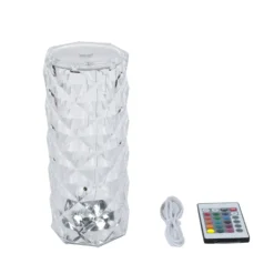 Rose Crystal Diamond Acrylic LED Color Changing Decorative Table Lamp, Touch + Remote Operated Pillar Light - 3.5"X8.5" -Home Decor Promotional Store LED ACRY LAMP02 ASST 99