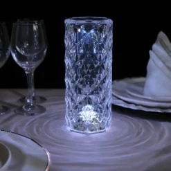 Rose Crystal Diamond Acrylic LED Color Changing Decorative Table Lamp, Touch + Remote Operated Pillar Light - 3.5"X8.5" -Home Decor Promotional Store LED ACRY LAMP02 ASST D02