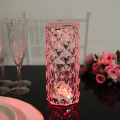 Rose Crystal Diamond Acrylic LED Color Changing Decorative Table Lamp, Touch + Remote Operated Pillar Light - 3.5"X8.5" -Home Decor Promotional Store LED ACRY LAMP02 ASST D03