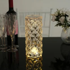 Rose Crystal Diamond Acrylic LED Color Changing Decorative Table Lamp, Touch + Remote Operated Pillar Light - 3.5"X8.5"