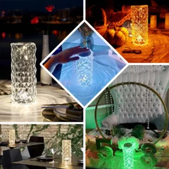 Rose Crystal Diamond Acrylic LED Color Changing Decorative Table Lamp, Touch + Remote Operated Pillar Light - 3.5"X8.5" -Home Decor Promotional Store LED ACRY LAMP02 ASST EBC2